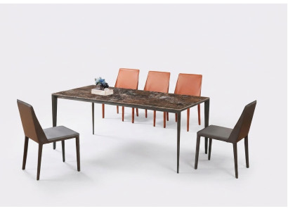 Table à manger de luxe - Table de salle à manger en métal avec un design en imitation marbre