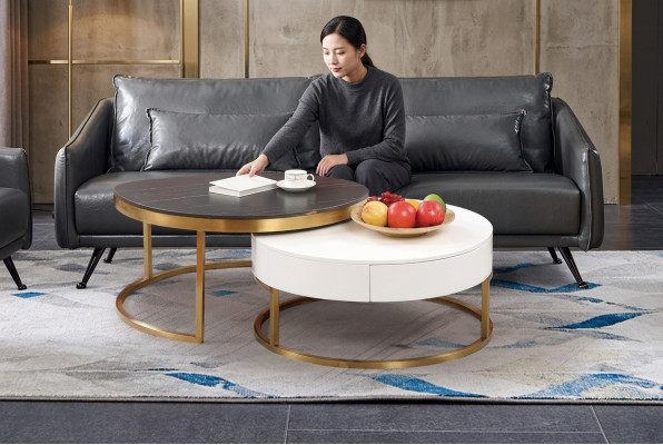 Ensemble de 2 tables basses, table d'appoint, table décorative de designer pour salon.