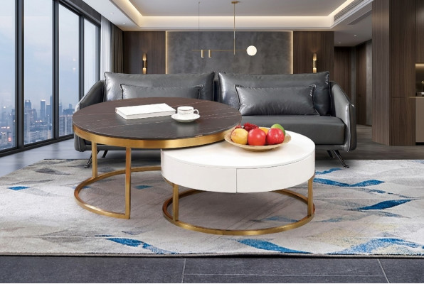 Ensemble de 2 tables basses, table d'appoint, table décorative de designer pour salon.