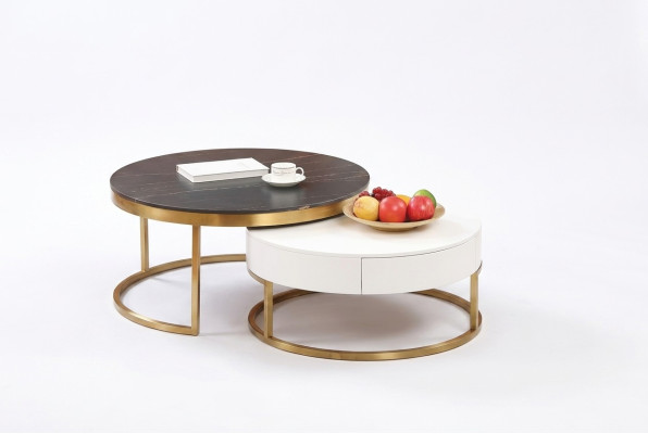 Ensemble de 2 tables basses, table d'appoint, table décorative de designer pour salon.