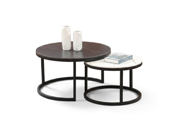 Salle de séjour Set rond 2x Table basse Table basse Table d'appoint Designer