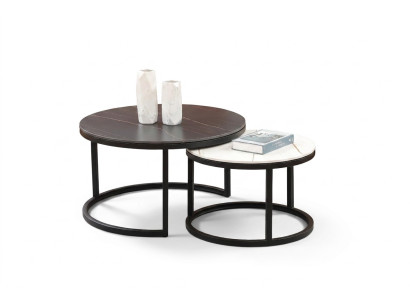 Salle de séjour Set rond 2x Table basse Table basse Table d'appoint Designer