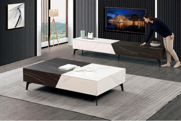 Table en bois Table basse Table d'appoint Canapé Design Salon brillant 130x80