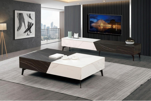 Table en bois Table basse Table d'appoint Canapé Design Salon brillant 130x80