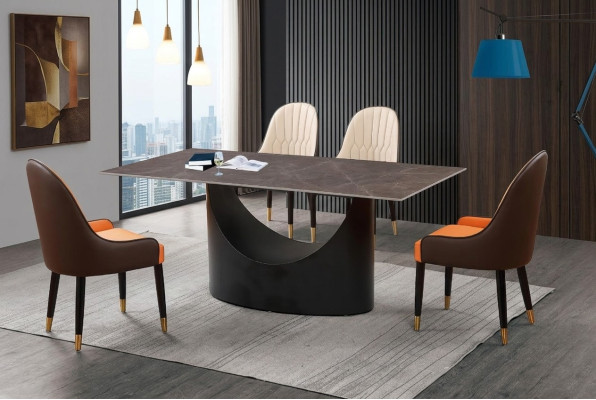Table de salle à manger de luxe avec pieds en colonnes imitation marbre Mobilier de salle à manger