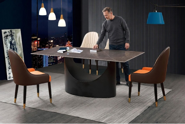 Ensemble de salle à manger de luxe classique Chaise inclinable Table Groupe