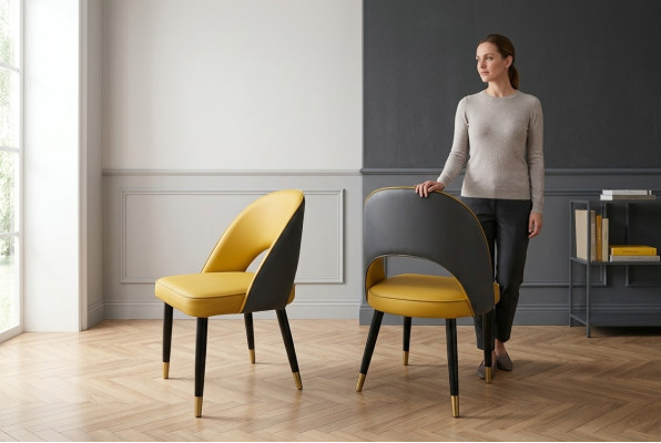 Fauteuil Chaise 1x Salle à manger TV Siège Moderne Chaise Rembourrée Jaune