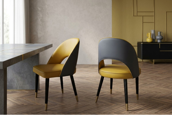 Fauteuil Chaise 1x Salle à manger TV Siège Moderne Chaise Rembourrée Jaune