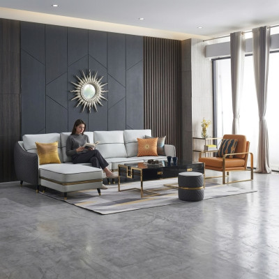 Paysage vivant Canapé d'angle en L Forme Chaise décorative Ensemble Suite Canapé moderne en cuir