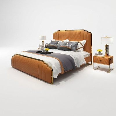 Lit en cuir design chambre à coucher 3 pièces. Ensemble 2x Table de chevet Lits Meubles de luxe