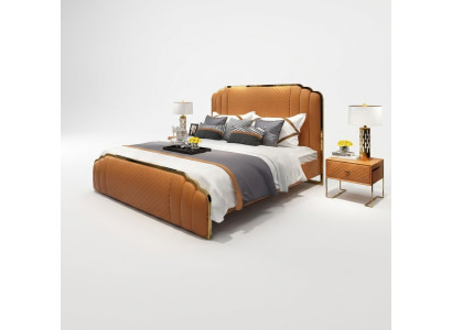 Lit en cuir design chambre à coucher 3 pièces. Ensemble 2x Table de chevet Lits Meubles de luxe