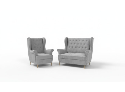 Canapé Chesterfield en tissu gris ensemble de 2+1 places en velours rembourré
