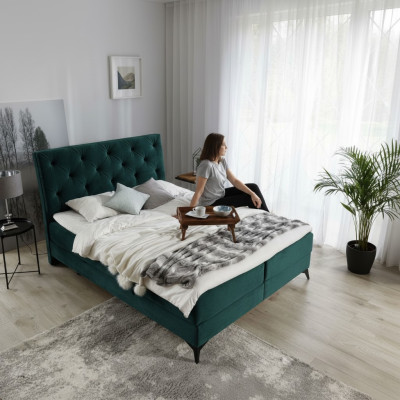 Lit Box Spring de luxe en tissu Hôtel Vert Lits Chambre Mobilier Design Velours neuf