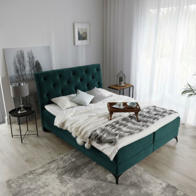 Lit Box Spring de luxe en tissu Hôtel Vert Lits Chambre Mobilier Design Velours neuf