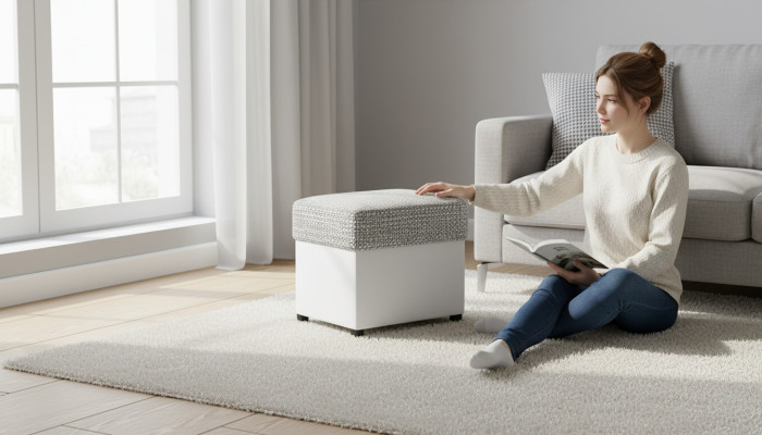 Tabouret Tabouret rembourré étagère pour les pieds Meubles Bancs de salon Siège Textile Gris