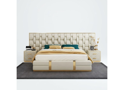 Acier inoxydable Lit de luxe en cuir métallique Lits hôtel Chesterfield 180x200
