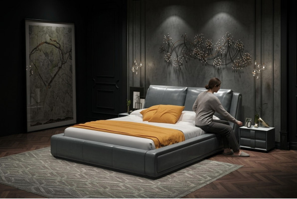 Lit de designer de luxe double en cuir de l'hôtel en métal Nouvelle chambre de sommeil double