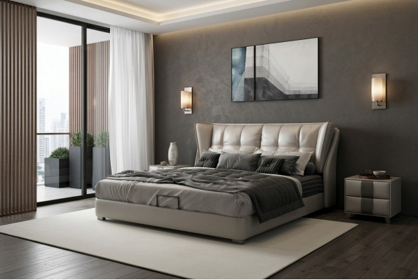 Chambre grise Lits Rembourrage Lit Chesterfield Mobilier Italien