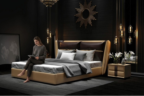 Luxueux hôtel de designer, chambre à coucher, literie, lits doubles.