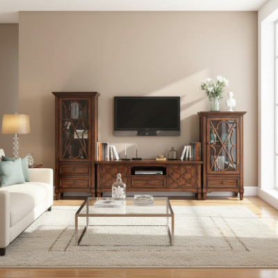 Meuble mural bahut design 2x armoire meuble TV bahut bas bahut 3 pièces. Set vitrine
