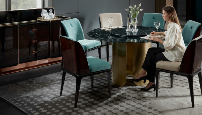 Chaise Bleu Salle à manger Moderne Chaises Design Mobilier Luxe Designer Ameublement neuf