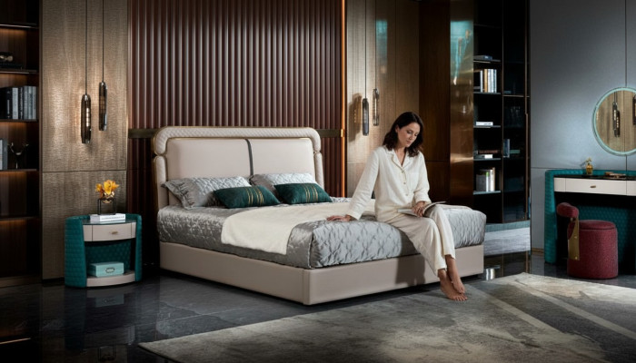 Lit Chambre Beige Lit Double Lit en Cuir Design Moderne Mobilier Bois