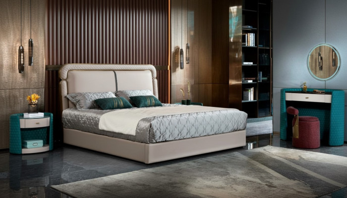 Lit Chambre Beige Lit Double Lit en Cuir Design Moderne Mobilier Bois