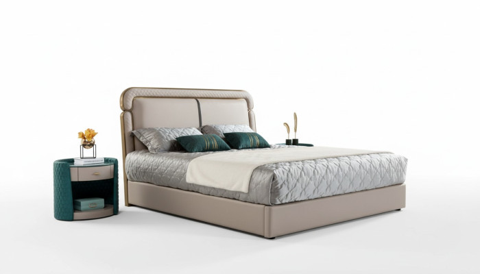 Lit 2x Table de chevet Beige Chambre à coucher Design moderne Mobilier Bois de luxe
