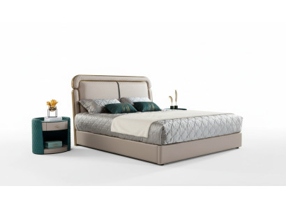 Lit 2x Table de chevet Beige Chambre à coucher Design moderne Mobilier Bois de luxe