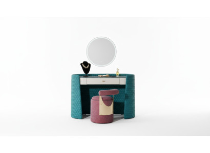 Coiffeuse en bois turquoise cuir chambre consoles tables design maquillage de luxe.