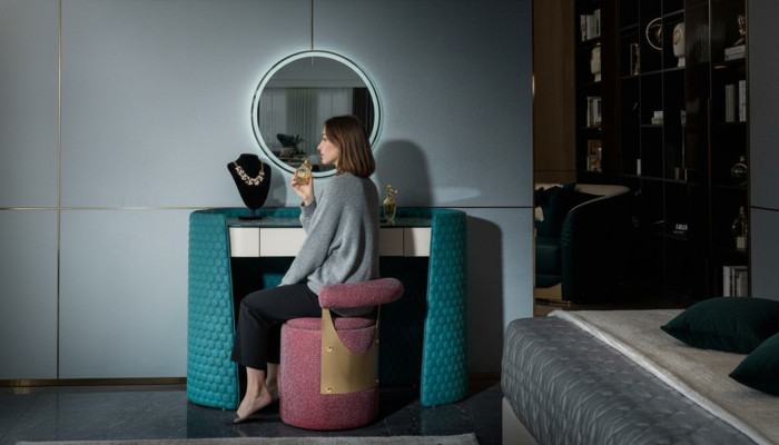 Coiffeuse Tabouret Chambre Cuir Textile Consoles Design Moderne Nouvelle.