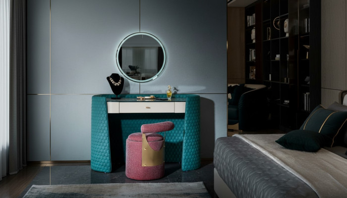 Coiffeuse Tabouret Chambre Cuir Textile Consoles Design Moderne Nouvelle.