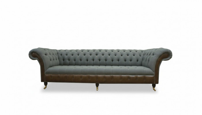 Chesterfield 4 places Canapé en tissu gris Salon Design Rembourrage Grand canapé en tissu Meubles