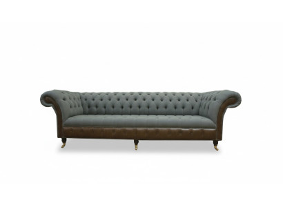 Chesterfield 4 places Canapé en tissu gris Salon Design Rembourrage Grand canapé en tissu Meubles