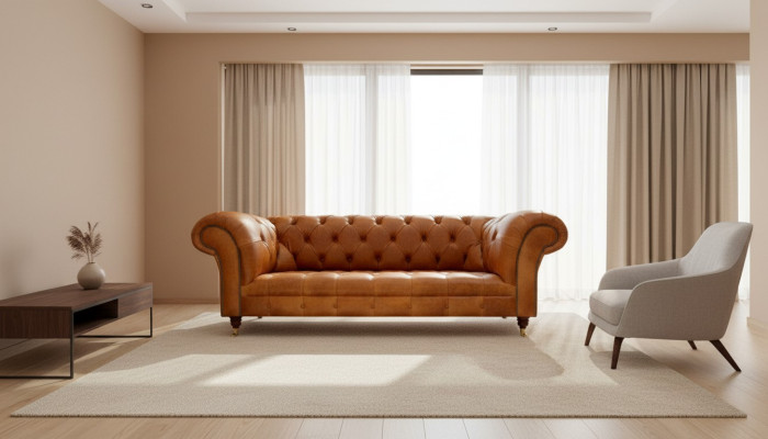 Canapé Chesterfield 3 places noix brun design moderne en cuir meubles créatifs