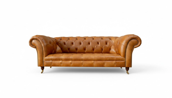 Canapé Chesterfield 3 places noix brun design moderne en cuir meubles créatifs