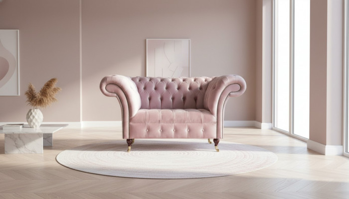 Fauteuil Chesterfield Rose Tissu Salon Design Moderne Meubles Créatifs Neuf