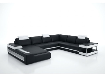 Canapé en cuir Canapé d'angle Paysage de vie Canapé design Canapé léger Rembourrage Hallstadt -S