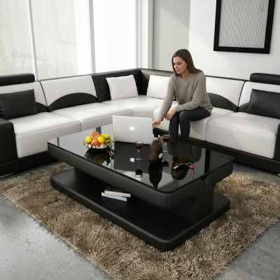 Table basse design Table rembourrée en cuir Table en verre Tables modernes en verre