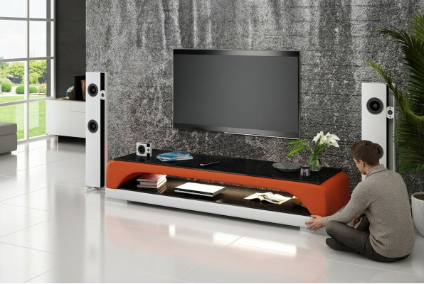 Meuble TV Buffet TV Table en cuir en verre Table de télévision Armoire Table Basse Mo.H