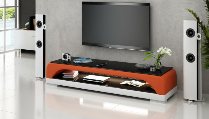 Meuble TV Buffet TV Table en cuir en verre Table de télévision Armoire Table Basse Mo.H