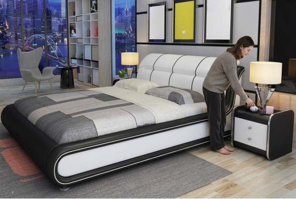 Lits doubles, lit royal, chambre à coucher, meubles de style italien de luxe 180x200cm