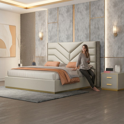 Conception de rembourrage de lit Lits doubles en bois de luxe Chambre de mariage en cuir de mobilier d'hôtel