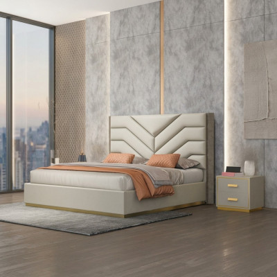 Conception de rembourrage de lit Lits doubles en bois de luxe Chambre de mariage en cuir de mobilier d'hôtel