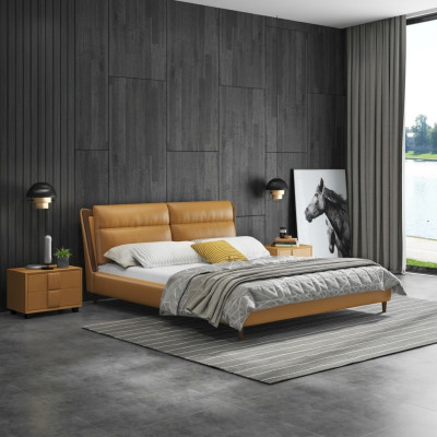 Lit en cuir design Luxueux Lits rembourrés Chambre double 180x200 Orange Mobilier