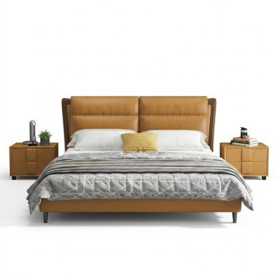 Lit en cuir design Luxueux Lits rembourrés Chambre double 180x200 Orange Mobilier