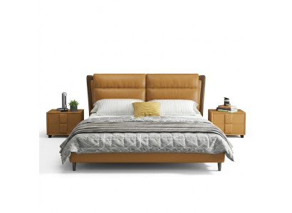 Lit en cuir design Luxueux Lits rembourrés Chambre double 180x200 Orange Mobilier