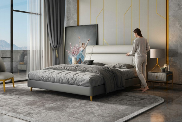 Lit en cuir design Luxe Lits rembourrés Double Mariage Moderne 180x200 Nouveau Moderne