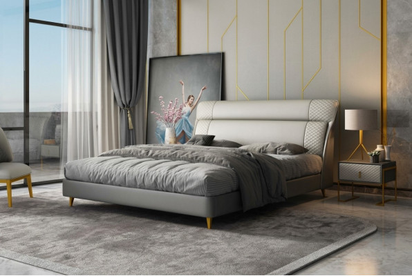 Lit en cuir design Luxe Lits rembourrés Double Mariage Moderne 180x200 Nouveau Moderne