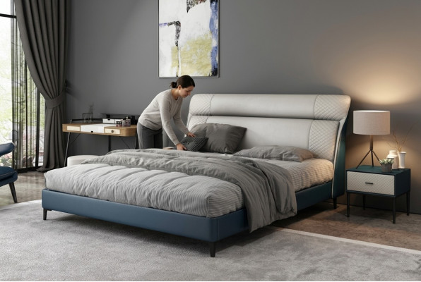 Lits d'hôtel de luxe Design de lit double en bois Mobilier moderne Chambre